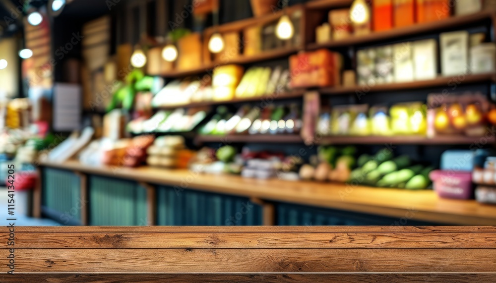 Upscale Wooden Texture Countertop for Food Display in Modern Market Setting Upscale Wooden Texture Countertop for Food Display in Modern Market Setting