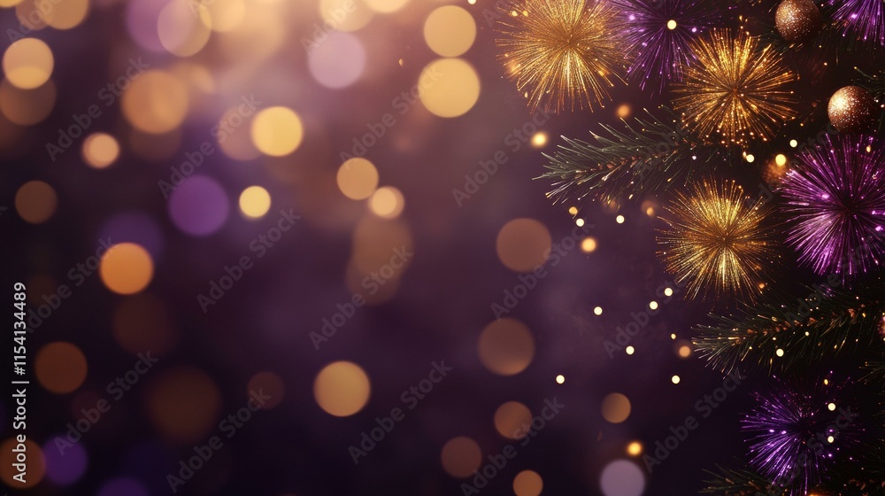 Festive Fireworks and Christmas Fir Tree Illustration Festive Fireworks and Christmas Fir Tree Illustration