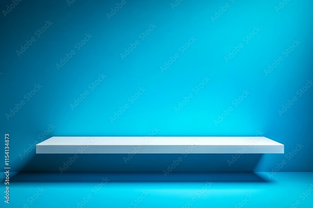 Empty White Shelf Against Vivid Blue Wall Empty White Shelf Against Vivid Blue Wall
