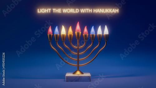 Radiant menorah glowing against a dark Hanukkah backdrop