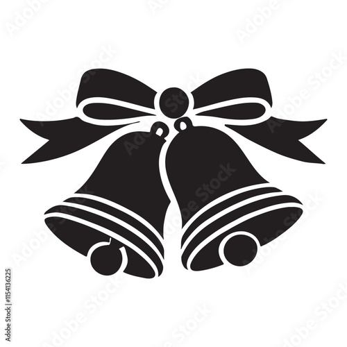 Detailed Silhouette Illustration of Two Bells with a Bow
