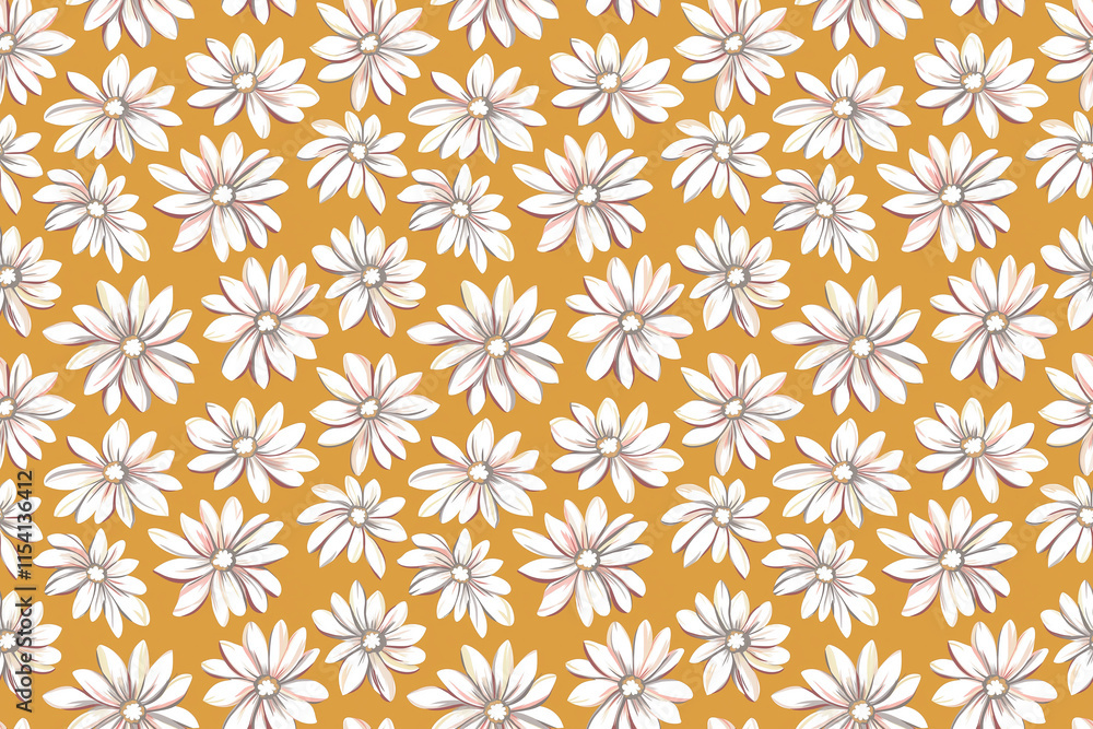 Cheerful yellow daisy floral pattern on a vibrant mustard background. A joyful and refreshing design, perfect for spring or summer aesthetics. Cheerful yellow daisy floral pattern on a vibrant mustard background. A joyful and refreshing design, perfect for spring or summer aesthetics.