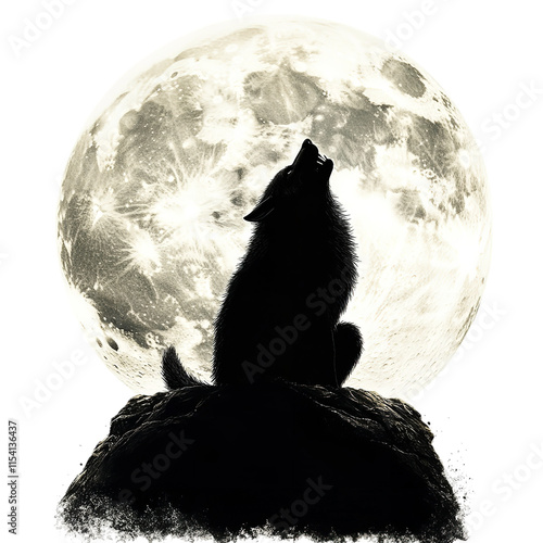 Werewolf Howling Under a Full Moon Isolated on White Background photo