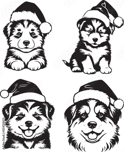 Alaskan Malamute Dog Christmas Hat Stylized Vector Illustration Graphic
