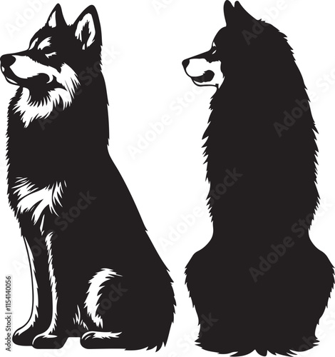 Alaskan Malamute Dogs Side Profile Silhouette Vector Illustration Graphic