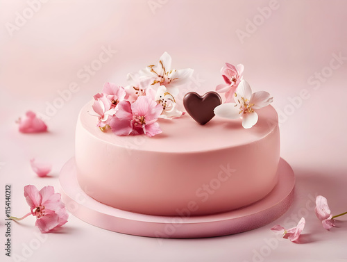 Wallpaper Mural A beautifully decorated pink cake adorned with flowers and a heart-shaped chocolate. Torontodigital.ca