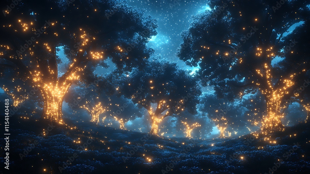 Obraz premium Enchanting Night Forest With Glowing Trees