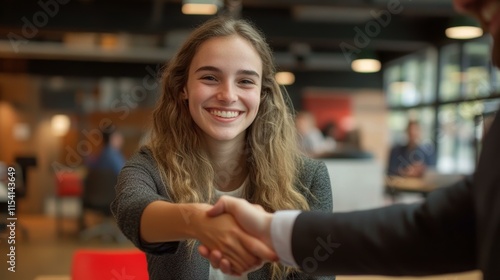 Business Handshake in Modern Office