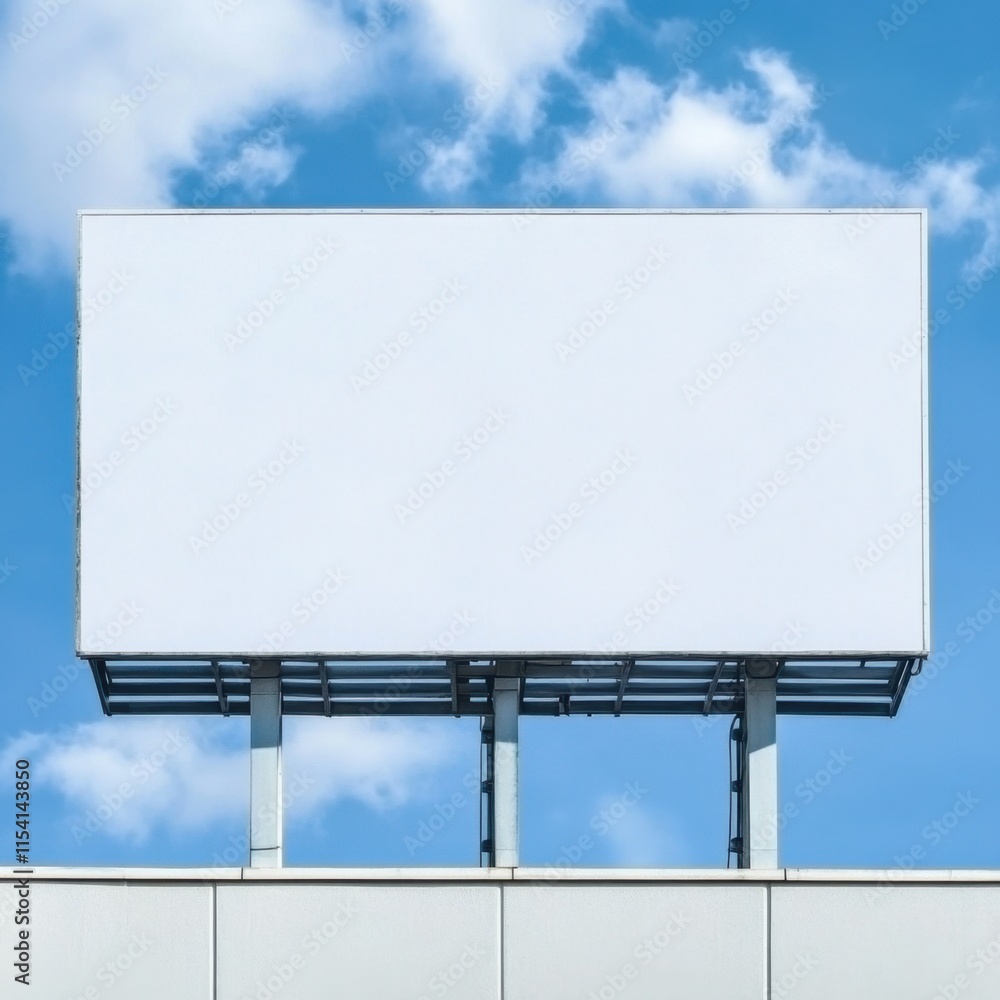 Empty Billboard on a Building Against a Clear Blue Sky with Clouds Empty Billboard on a Building Against a Clear Blue Sky with Clouds