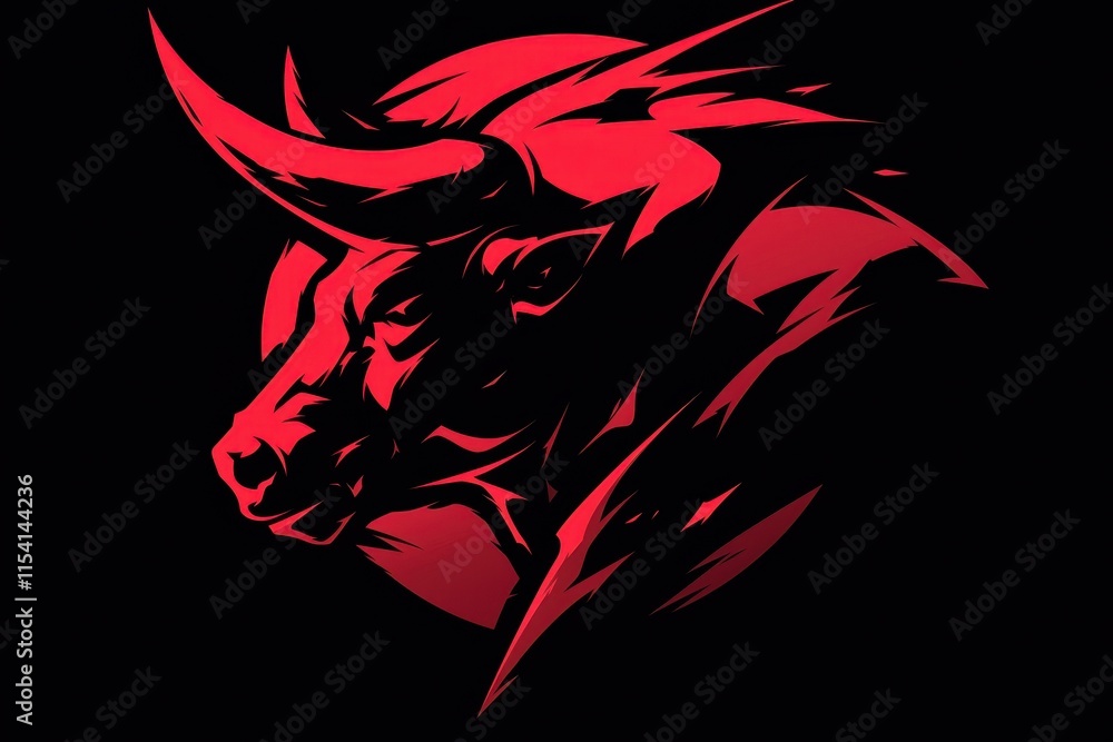 Fototapeta premium A stylized red bull head logo against a black background.