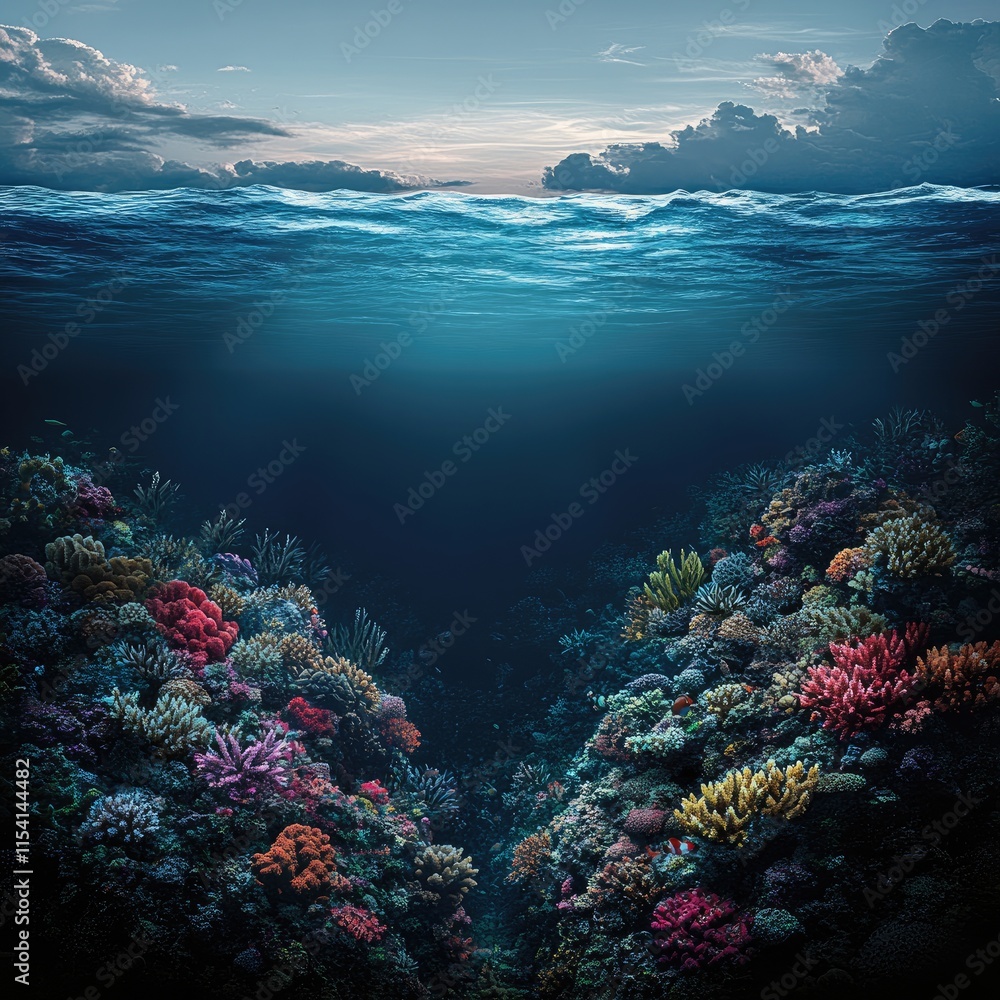 Vibrant Coral Reef Underneath Ocean Surface Waves Vibrant Coral Reef Underneath Ocean Surface Waves