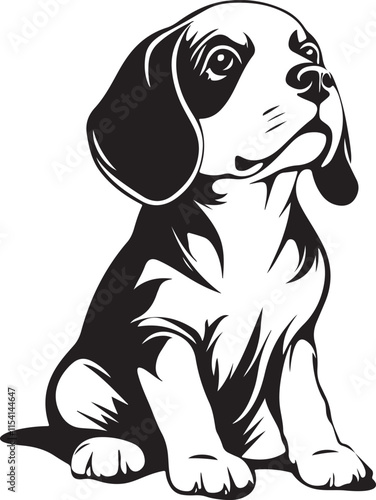 Beagle Dog Sitting Down Stylized Vector Illustration Graphic
