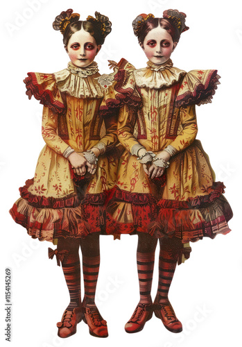 PNG A Circus weird siamese twin sister victorian clothing painting.