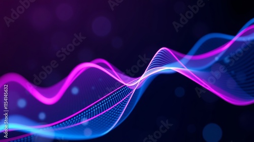 Abstract futuristic background with PINK blue glowing neon moving high-speed wave lines and bokeh lights. Data transfer concept. Fantastic wallpaper. photo