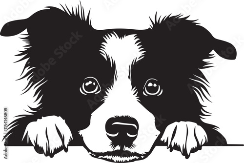Border Collie Dog Peeking Stylized Silhouette Vector Illustration Graphic