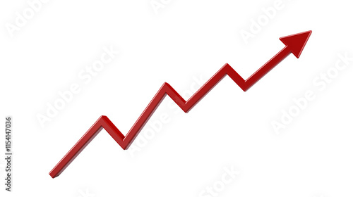 Red upward trend arrow in a zigzag pattern on a transparent background. Isolated png illustration for business growth, success, and financial concepts photo