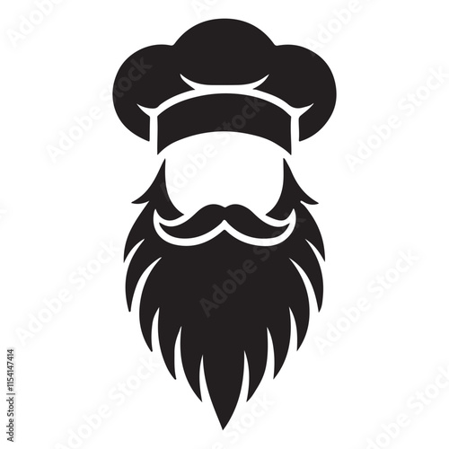 Chef Silhouette Icon A Stylish Black and White Illustration of a Bearded Chef