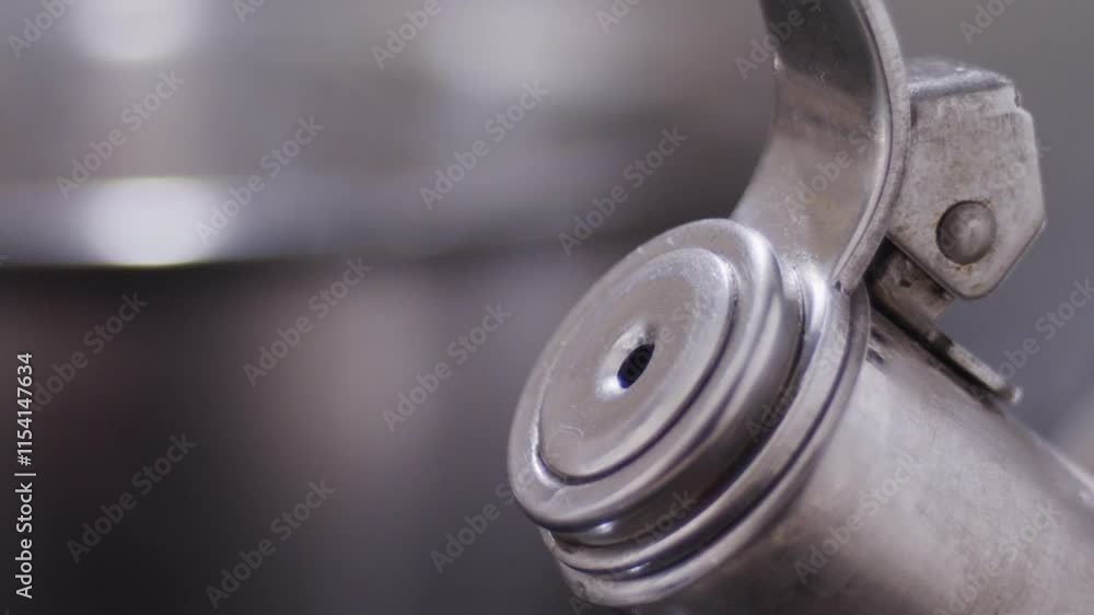 Closeup of steam of boiling water, going out from a metal spout of a teapot against blur background Closeup of steam of boiling water, going out from a metal spout of a teapot against blur background