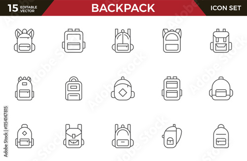 Set of outline Backpack icon set. Collection of high quality black outline logo for web site design and mobile apps. Vector illustration on a white background.