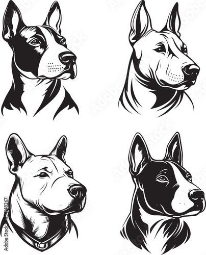 Bull Terrier Dog Stylized Silhouette Set Vector Illustration Graphic