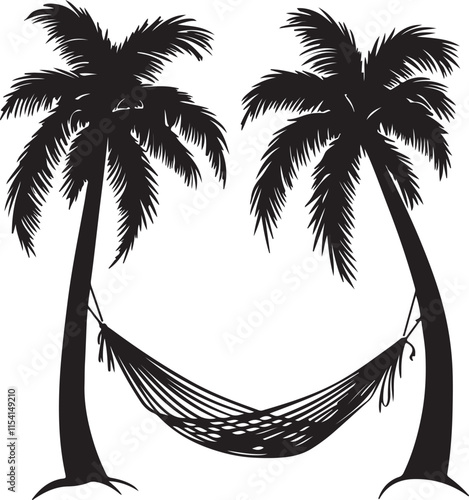 California Palm Trees and Hammock Silhouette Vector Illustration Graphic