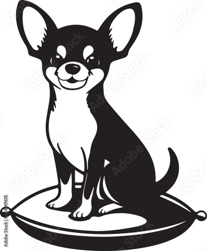 Cartoon Chihuahua Dog Sitting on Pillow Stylized Vector Illustration Graphic
