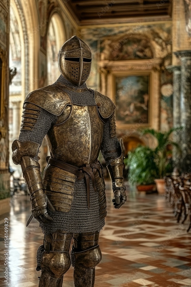 Antique Medieval Knight Armor Display in Palace Hall Antique Medieval Knight Armor Display in Palace Hall