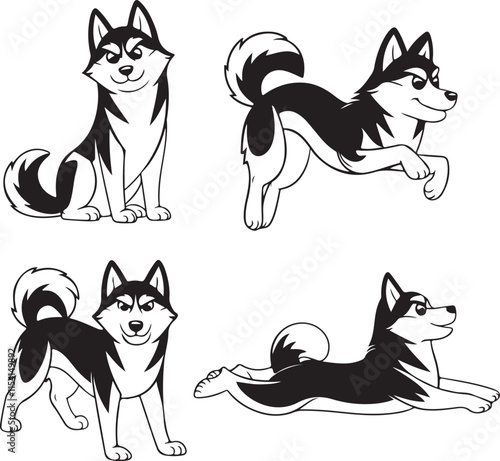 Cartoon Siberian Husky Stylized Set Vector Illustration Graphic