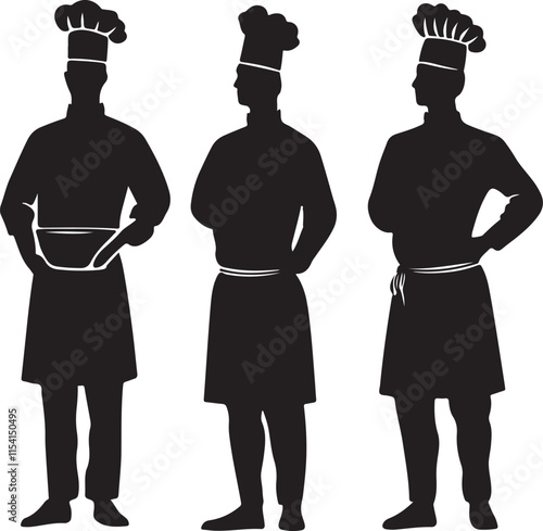 Chefs Standing Stylized Silhouette Set Vector Illustration Graphic
