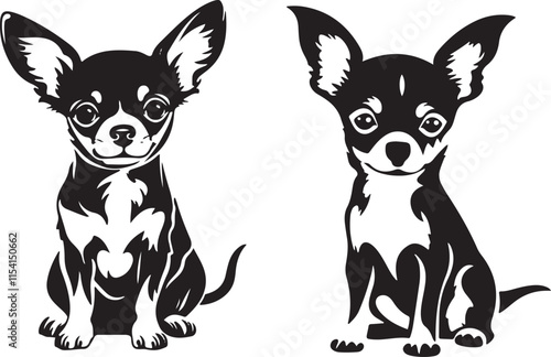 Chihuahua Dogs Sitting Down Stylized Vector Illustration Graphic