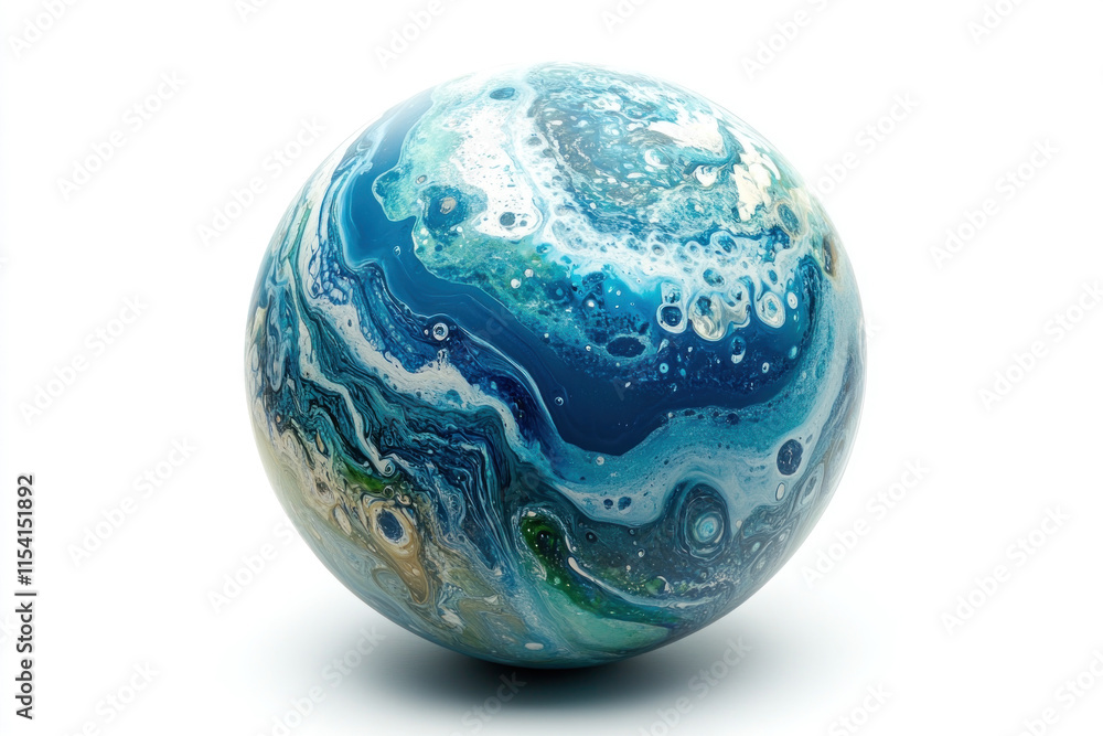 Blue marble ball on white background, beautifully shines, showcasing intricate patterns and depth through subtle shadows and highlighted details. Blue marble ball on white background, beautifully shines, showcasing intricate patterns and depth through subtle shadows and highlighted details.