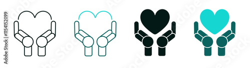 AI Healthcare icon. Heart in robot hand. Artificial Intelligence diagnostics, health, medical robotics technology concept. Modern style logo for web or app. Editable vector stroke. Pixel Perfect.