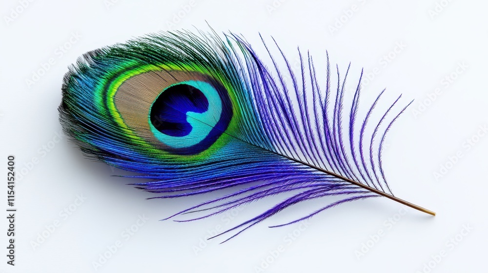 Obraz premium Beautiful Peacock Feather on White Background for Artistic Photography