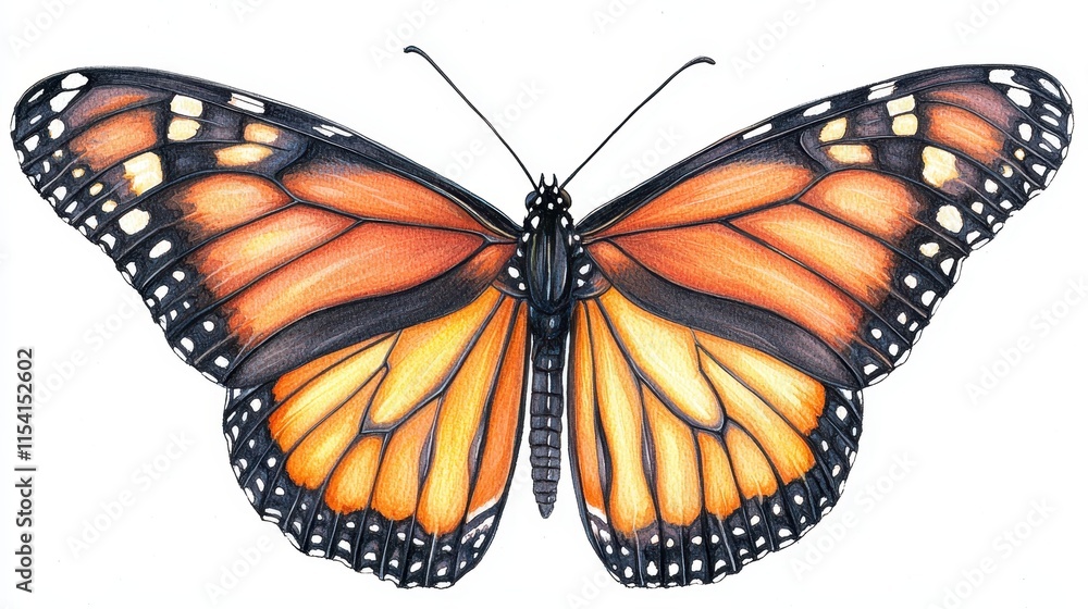 Fototapeta premium Detailed Illustration of Monarch Butterfly on White Background