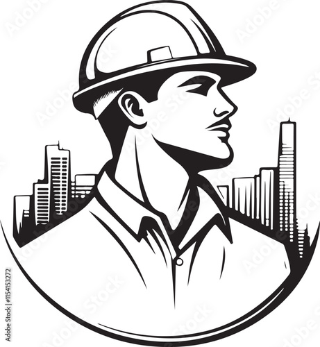 Construction Worker Stylized Emblem Vector Illustration Graphic