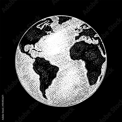 planet Earth globe sketch engraving style illustration