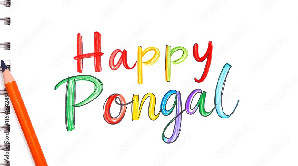 Happy Pongal festive greeting card with colorful lettering and copy space Happy Pongal festive greeting card with colorful lettering and copy space