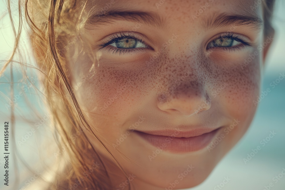 Joyful portrait of a freckled child with golden hair and bright eyes. Joyful portrait of a freckled child with golden hair and bright eyes.