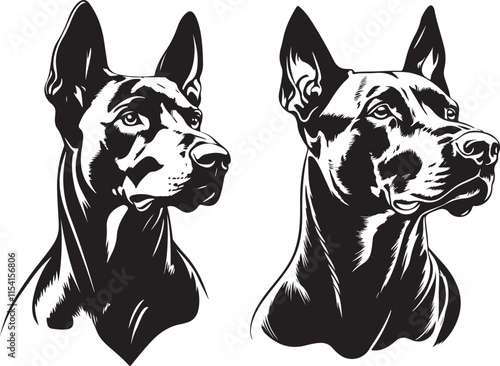 Doberman Pinscher Dogs Stylized Vector Illustration Graphic