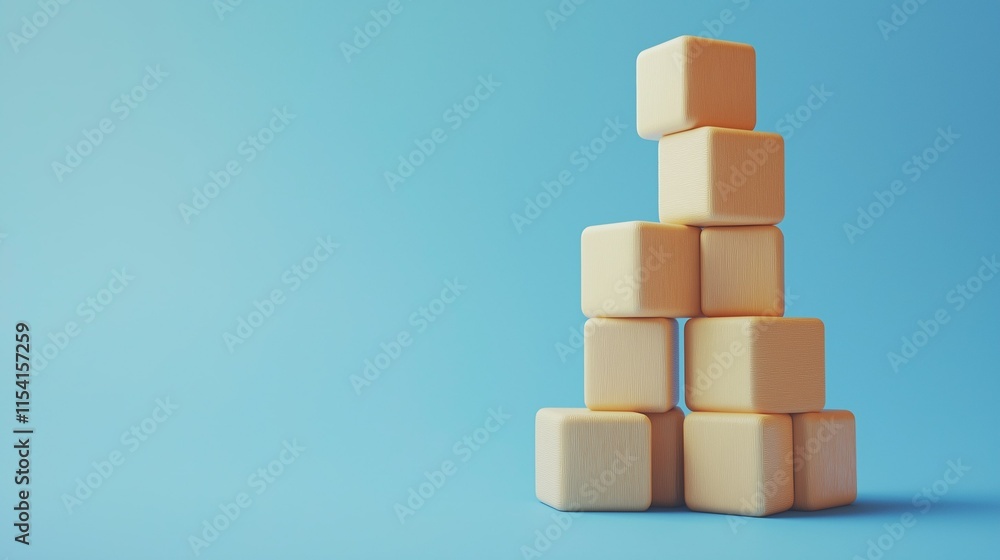 Small blocks arranged like stairs on a blue background. 3D Small blocks arranged like stairs on a blue background. 3D