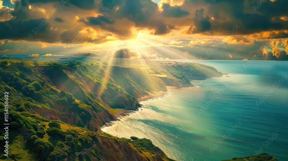 Dramatic sunset over coastal cliffs and ocean. Dramatic sunset over coastal cliffs and ocean.