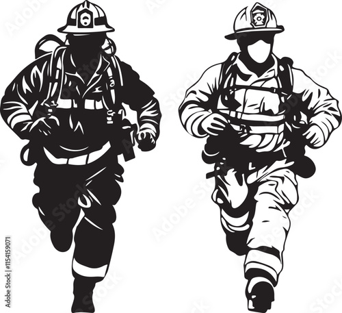Firefighter Running Stylized Silhouette Vector Illustration Graphic