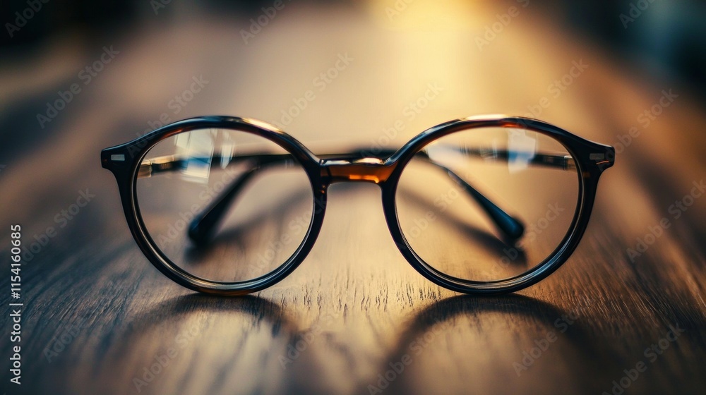 Stylish eyeglasses on a wooden surface Stylish eyeglasses on a wooden surface