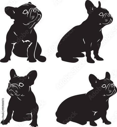 French Bulldogs Stylized Set Vector Illustration Graphic