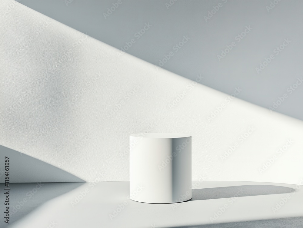 Minimalist White Cylinder on Gray Background with Soft Lighting Effects Minimalist White Cylinder on Gray Background with Soft Lighting Effects