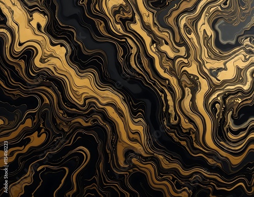 Abstract Gold And Black Swirling Marble Design