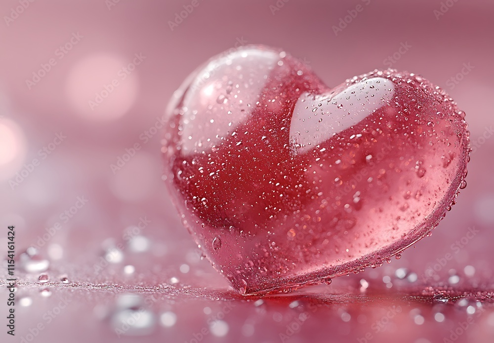 Fototapeta premium Heart-Shaped Red Object with Water Drops.