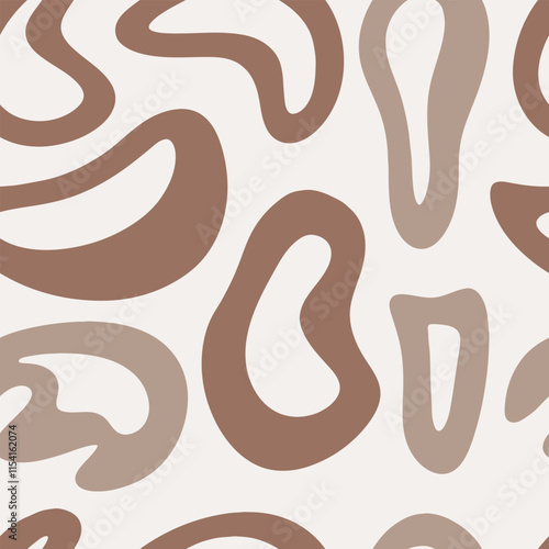 Seamless mocha mousse pattern with abstract liquid shapes. Trendy and stylish print for fabric, textile, natural wallpaper. Minimalistic abstract pattern in brown beige colors.