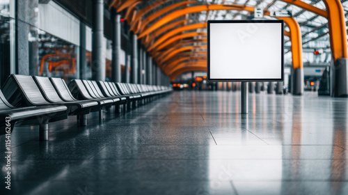 Spacious airport terminal with modern architecture and empty waiting area during a quiet time of day