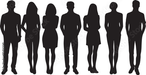 Group of People Standing Silhouette Vector Illustration Graphic